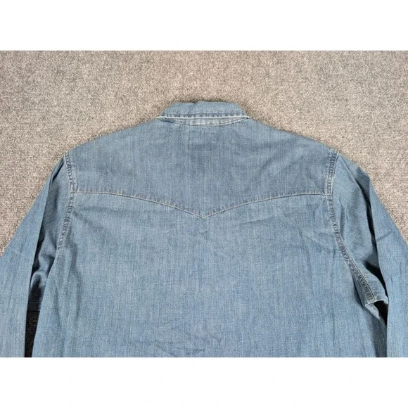 Wrangler Pearl Snap Denim Shirt Mens Large Western Cowboy Long Sleeve - Picture 9 of 9